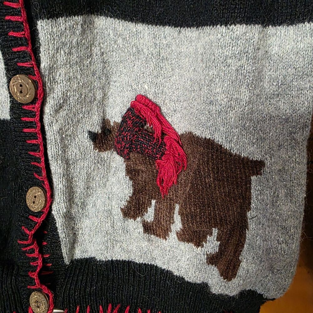 Holiday Lodge Cardigan Sweater Size Medium Christmas Holiday Cabin Moose Rustic - Picture 5 of 8